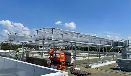 Rooftop farm structure on the Alpha building, Science Park