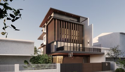 Design render of a 3-storey corner terrace house at Third Street